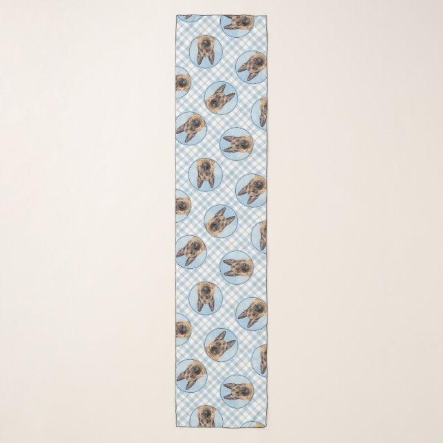 German Shepherd Painting Tan Cute Original Dog Art Scarf (Front)