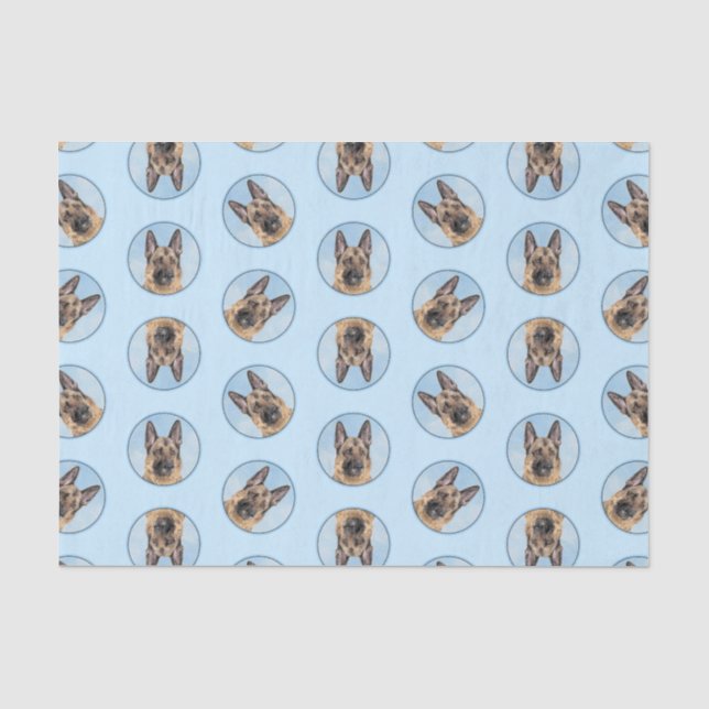 German Shepherd Painting Tan Cute Original Dog Art Tissue Paper (Front)