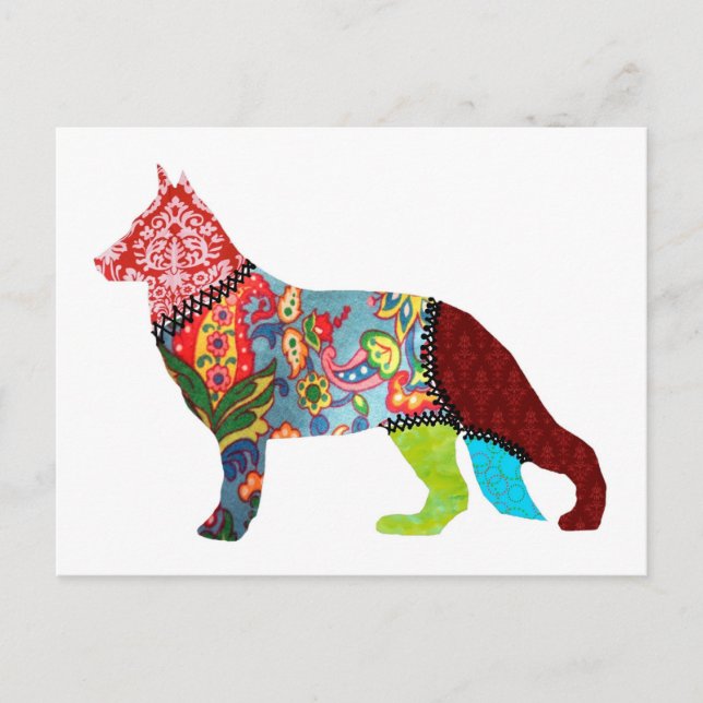 German Shepherd Patchwork Pets Postcard (Front)