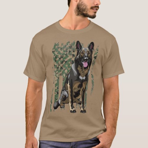 German Shepherd  Patriotic Camo American Flag Dog  T_Shirt