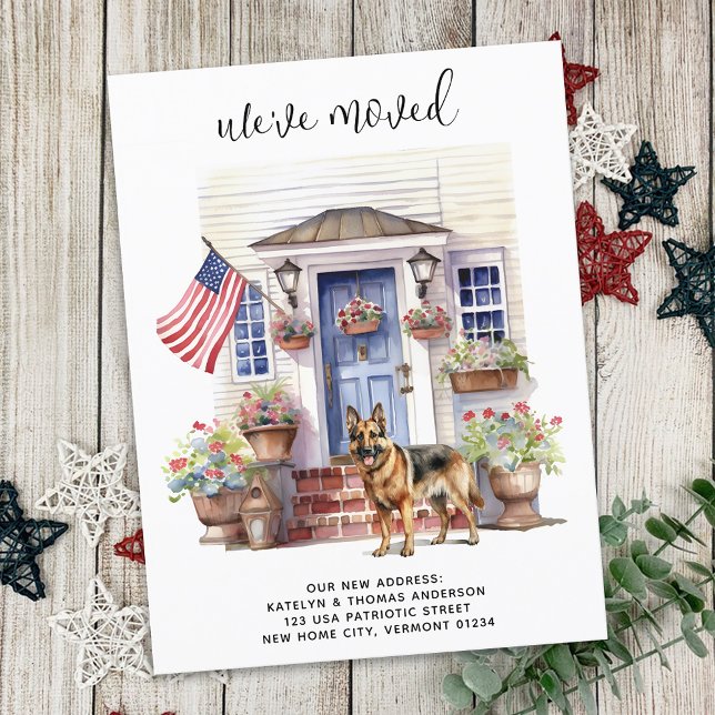 German Shepherd Patriotic Personalized Dog Moving Announcement Postcard (Creator Uploaded)