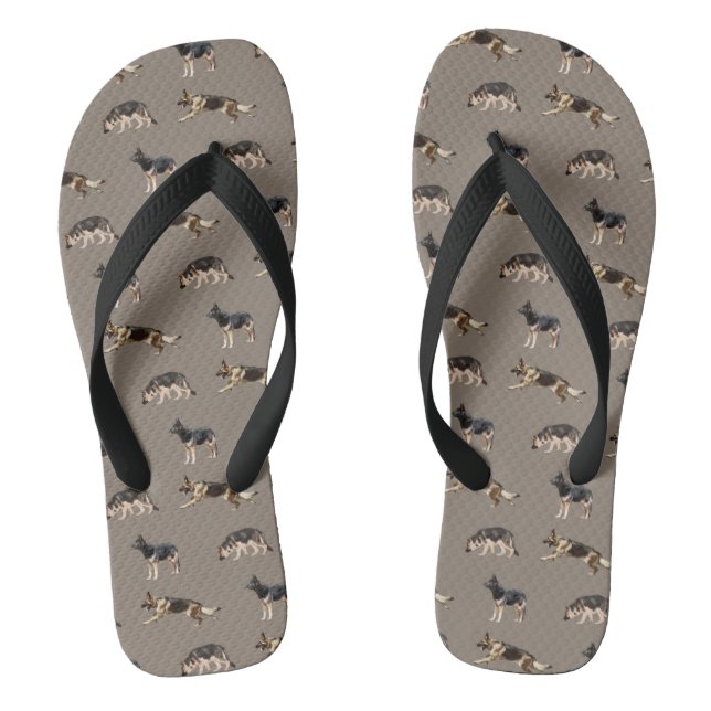 German Shepherd Pattern (Brown) Flip Flops (Footbed)