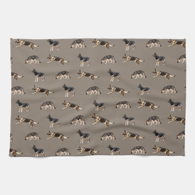 German Shepherd Pattern (Brown) Kitchen Towel (Horizontal)