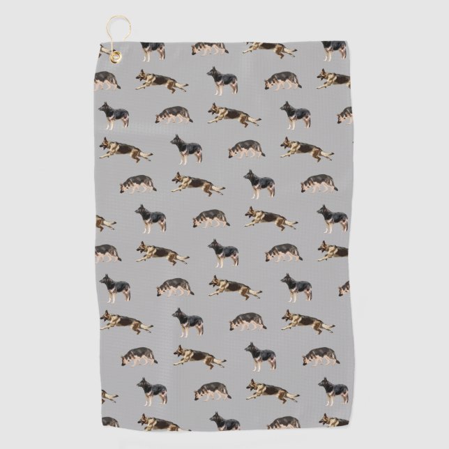 German Shepherd Pattern (Grey) Golf Towel (Front)