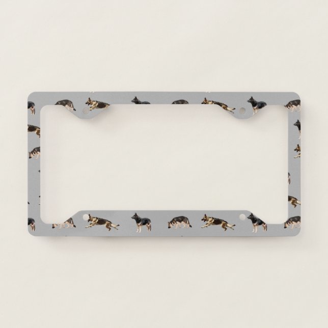 German Shepherd Pattern (Grey) License Plate Frame (Front)
