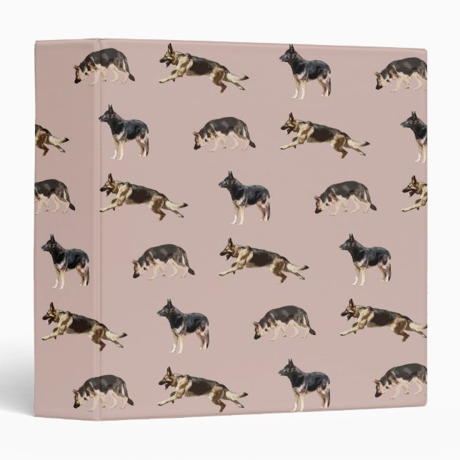 German Shepherd Pattern (Pink) 3 Ring Binder (Front/Spine)