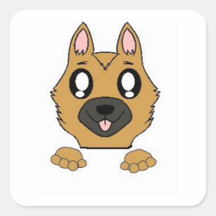 german shepherd peeking cartoon square sticker