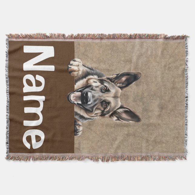 German Shepherd Peeking Puppy Dog Pet Throw Blanket (Front)