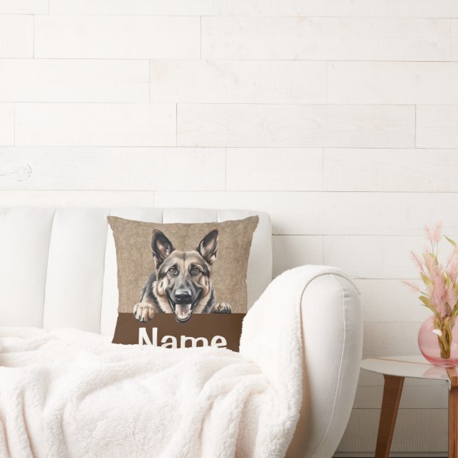 German Shepherd Peeking Puppy Dog Pet Throw Pillow (Couch)