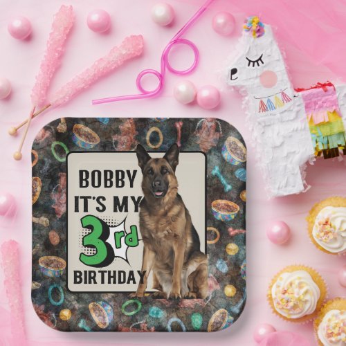 German Shepherd Personalized 3rd birthday party   Paper Plates