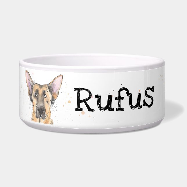 German Shepherd personalized Alsatian named dog Bowl (Front)