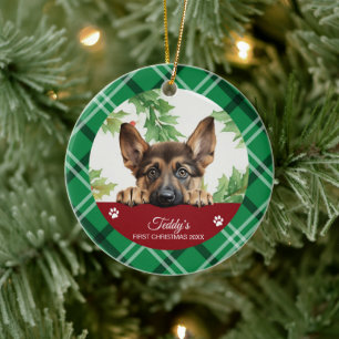German Shepherd Personalized First Christmas Ceramic Ornament