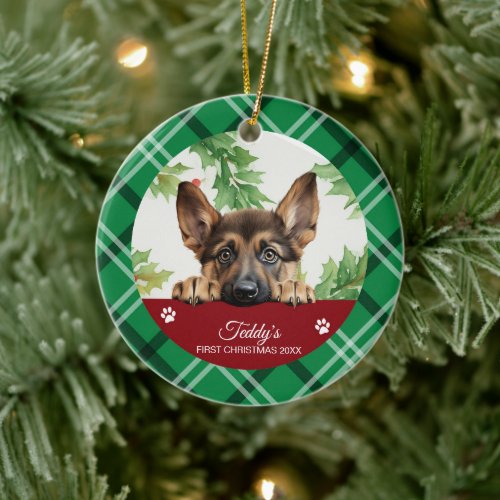 German Shepherd Personalized First Christmas Ceramic Ornament