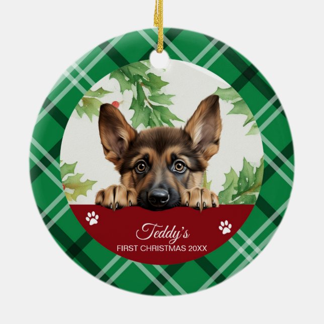 German Shepherd Personalized First Christmas Ceramic Ornament | Zazzle