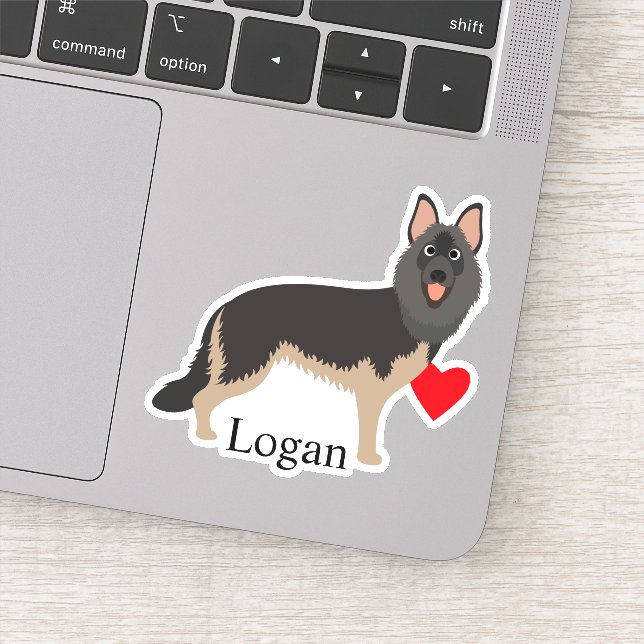 German Shepherd Personalized Name Cute Dark Sticker (Detail)