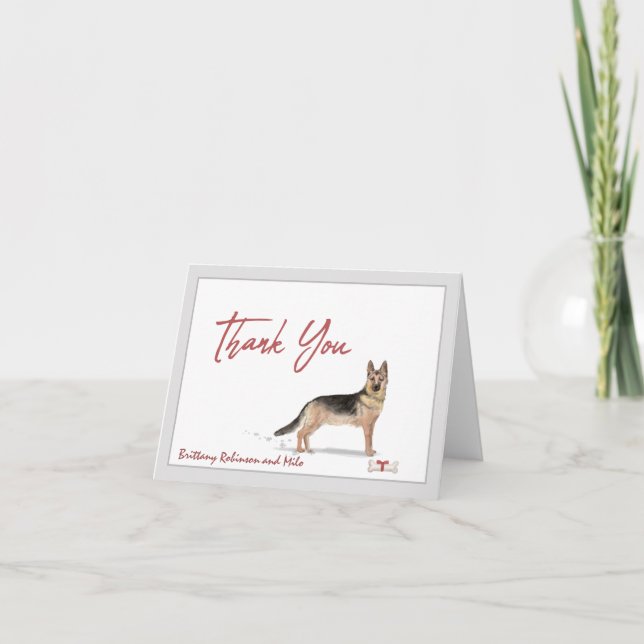 German Shepherd Pet Dog Personalize Bone Ribbon  Thank You Card (Front)