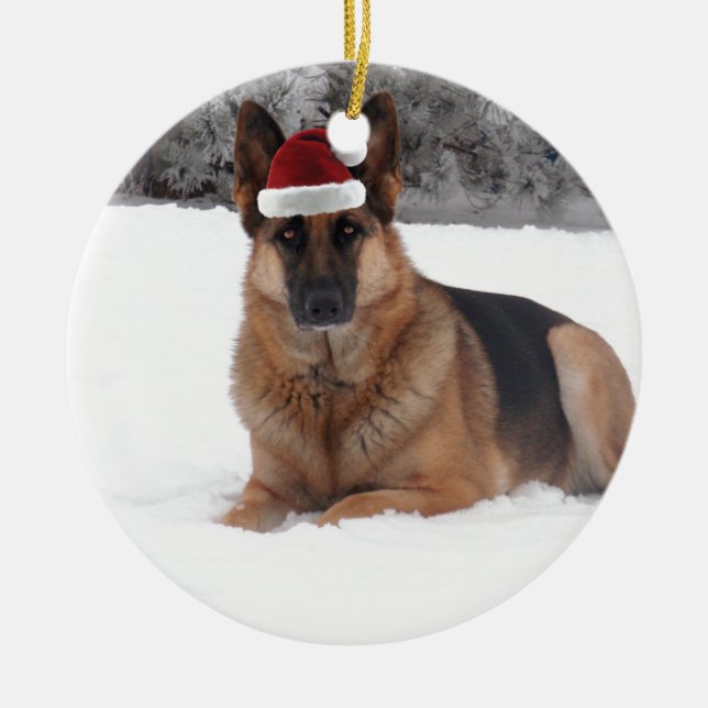 German Shepherd Photo Ceramic Ornament (Front)