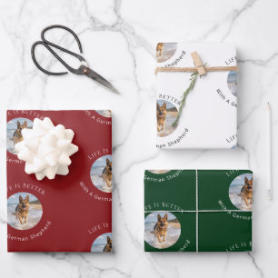 German Shepherd photo Life is Better Christmas Wrapping Paper Sheets