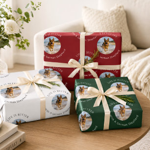 German Shepherd photo Life is Better Christmas Wrapping Paper Sheets