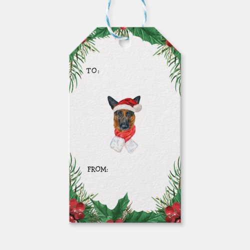 German Shepherd Pine Branches Greenery Christmas  Gift Tags