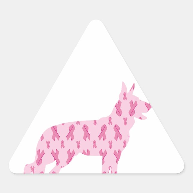 German Shepherd Pink Cancer Ribbons Triangle Sticker (Front)