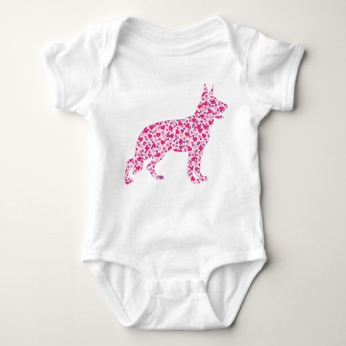 German Shepherd Pink Hearts Baby Bodysuit