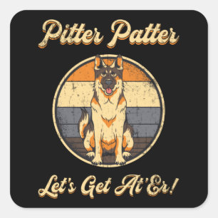 German Shepherd Pitter Patter Dog Lover Vintage Square Sticker
