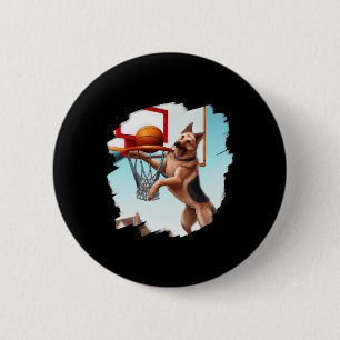 German Shepherd Playing Bysketbyll Fun Dog Bysketb Button