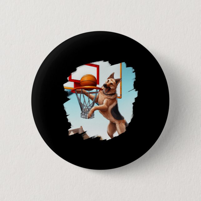 German Shepherd Playing Bysketbyll Fun Dog Bysketb Button (Front)