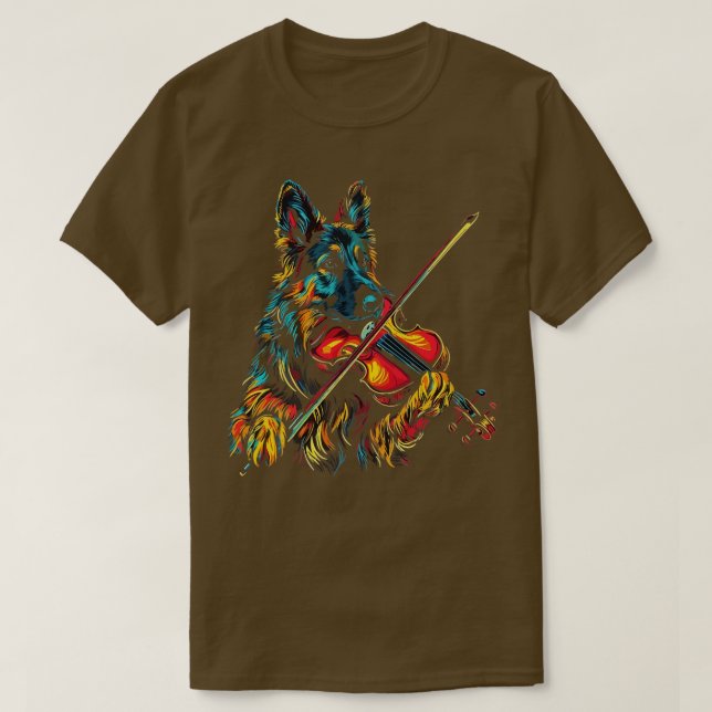 German Shepherd Playing Violin T-Shirt (Design Front)