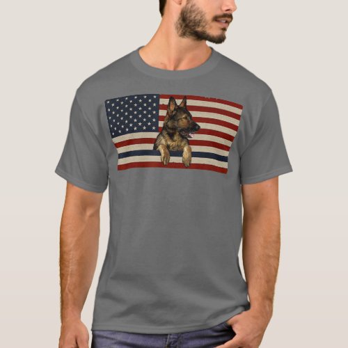 German Shepherd Police Dog American Flag Thin Blue T_Shirt