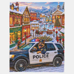 German Shepherd Police Holiday Fleece Blanket