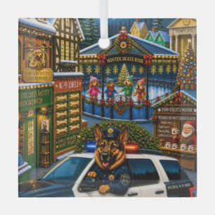 German Shepherd Police Holiday Glass Ornament