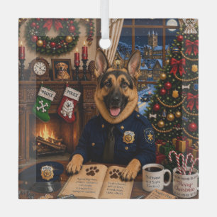 German Shepherd Police Holiday Glass Ornament