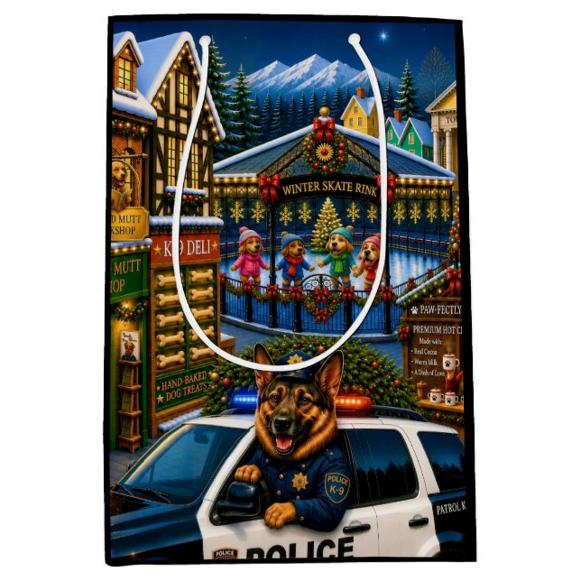 German Shepherd Police Holiday  Medium Gift Bag (Front)