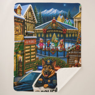 German Shepherd Police Holiday Sherpa Blanket