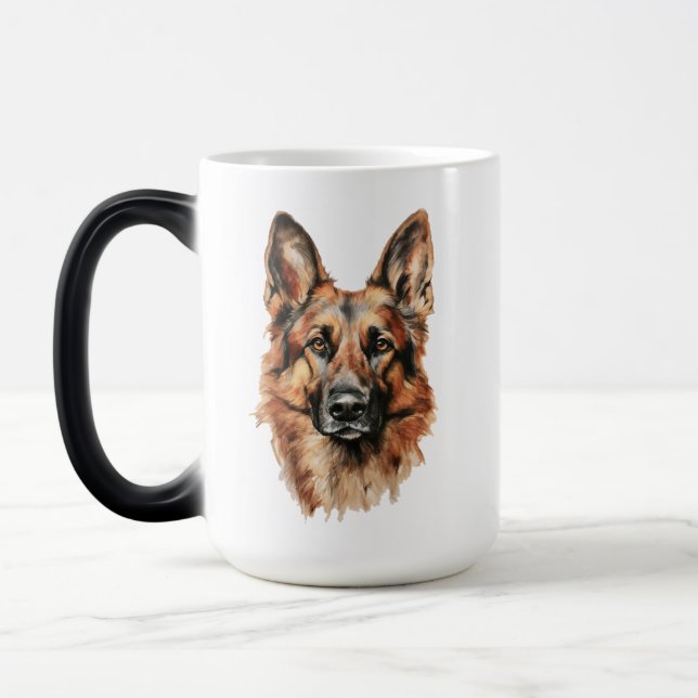 German Shepherd Portrait Black Accent Mug (Left)