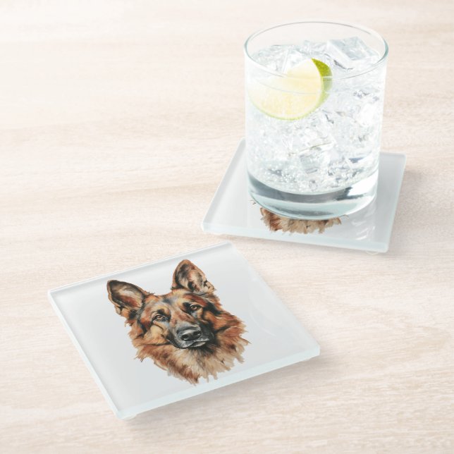 German Shepherd Portrait Glass Coaster | Dog Lover (Angled)