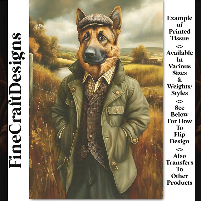 German Shepherd Portrait, Landscape CG9 Decoupage Tissue Paper (Creator Uploaded)