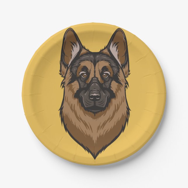 German Shepherd Portrait Paper Plates (Front)