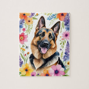 German Shepherd Portrait Watercolor Animal Jigsaw Puzzle