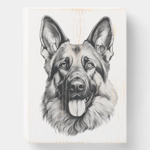 German Shepherd Portrait Wooden Box Sign   B&W