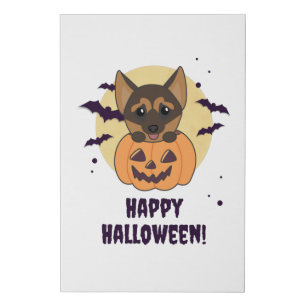 German Shepherd Pumpkin Dogs Happy Halloween Faux Canvas Print