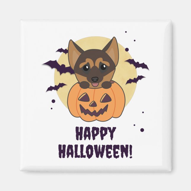 German Shepherd Pumpkin Dogs Happy Halloween Magne Magnet (Front)