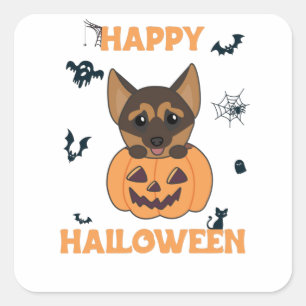 German Shepherd Pumpkin Dogs Happy Halloween Square Sticker
