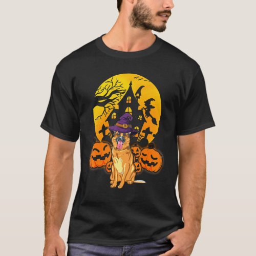 German Shepherd Pumpkin Witch Hat Halloween Costum T_Shirt