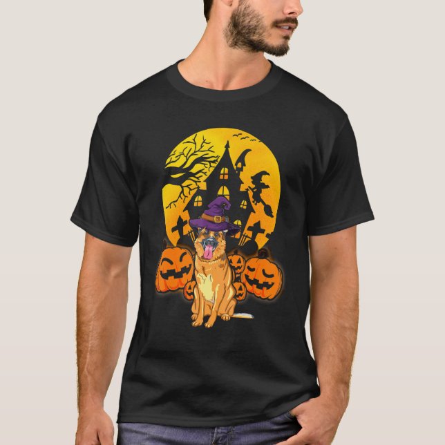German Shepherd Pumpkin Witch Hat Halloween Costum T-Shirt (Front)