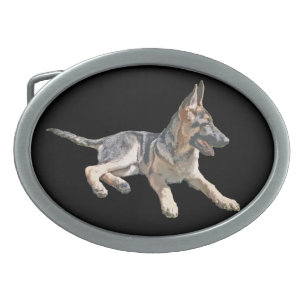 German Shepherd pup Oval Belt Buckle