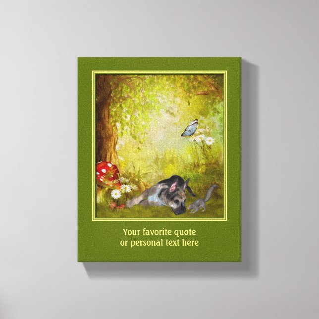 German Shepherd Puppy Add Your Own Text Canvas Print (Front)