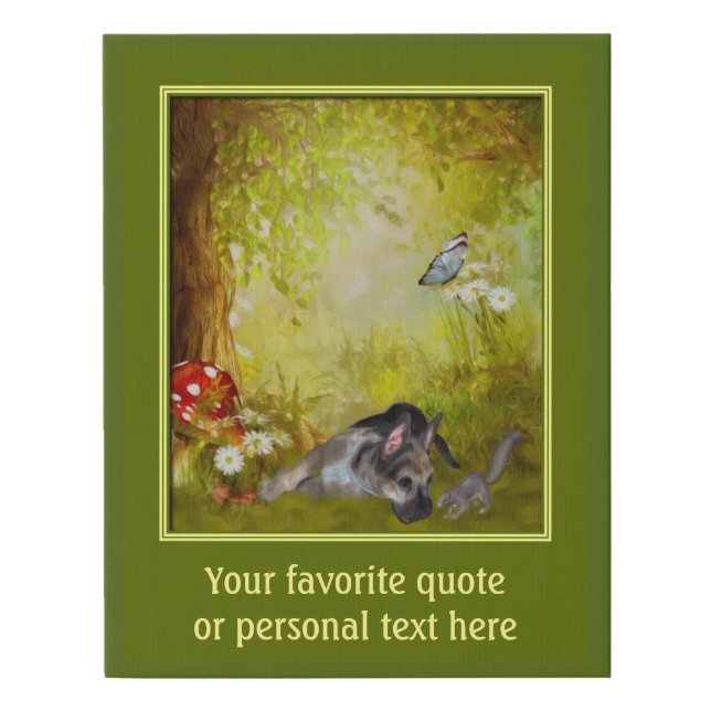 German Shepherd Puppy Add Your Own Text  Faux Canvas Print (Front)